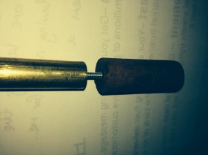 The brass and redgum blank joined with M3 threaded rod