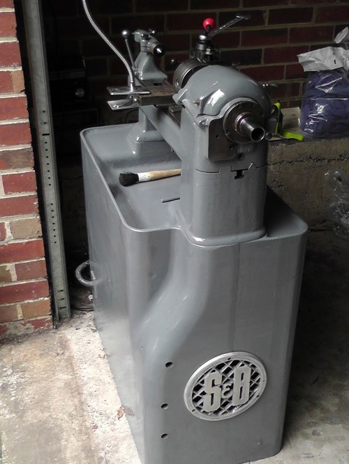 The single phase S&B after restoration, painting, new tool post, attention to motor and wiring and switches.  A lovely, quiet, accurate machine.  Just no thread cutting.