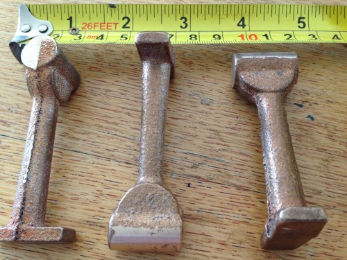 The con rod castings, after the initial tidy up on the belt and disk sander.