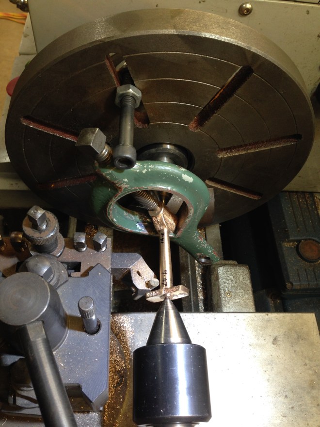 The con rod shafts have a taper of approx 1.5 degrees.  I turned the shafts between centres, using a tangential tool. The HSS cutter has a round cross section which gives a good finish, and automatically fillets the joins. 