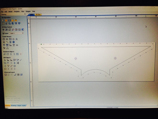 Transfer the dimensions to Vcarve pro, to generate the G code. (not essential to use Vcarve pro. This simple shape could have been entered directly into the CNC mill)
